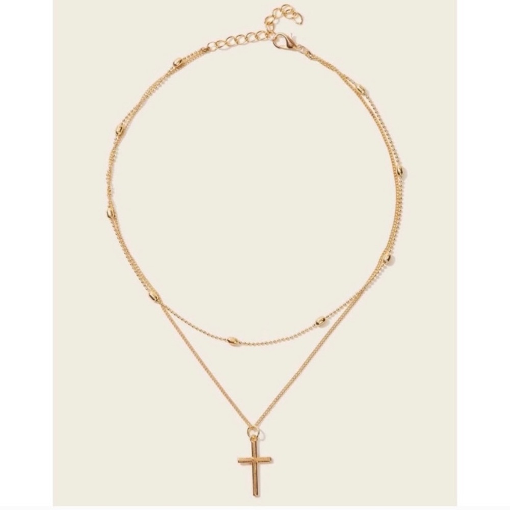 Gold cross dotted choker necklace